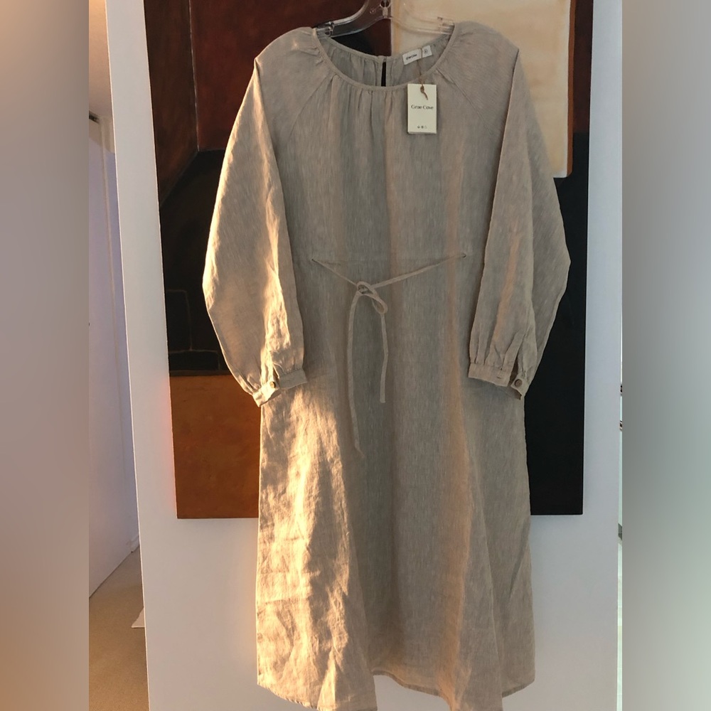 Long casual dress 100% Linen natural colour